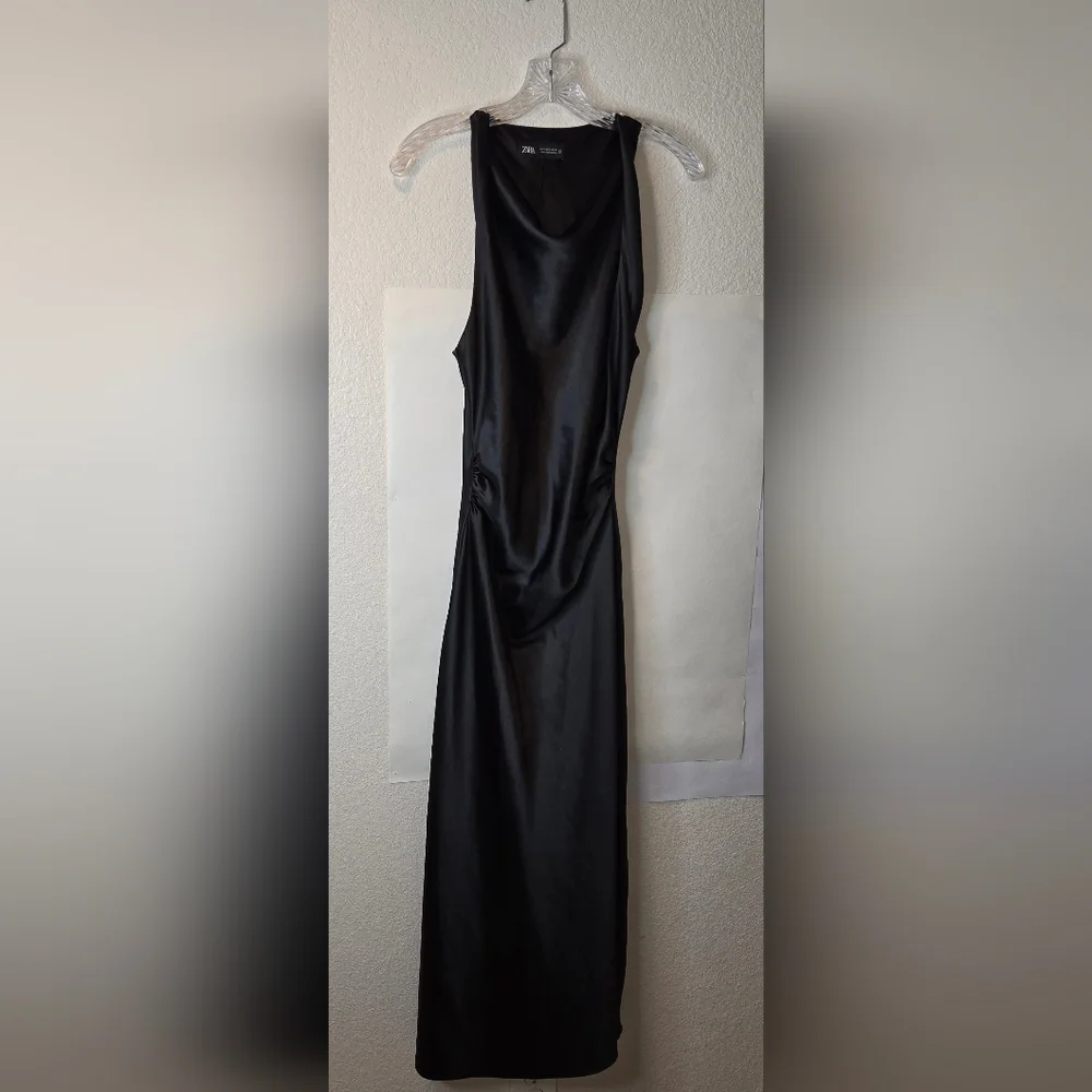 Zara Satin Effect Black Midi Sleeveless Dress - Picture 10 of 10